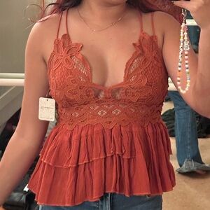 Free People Lace Trimmed Camisole in Rust